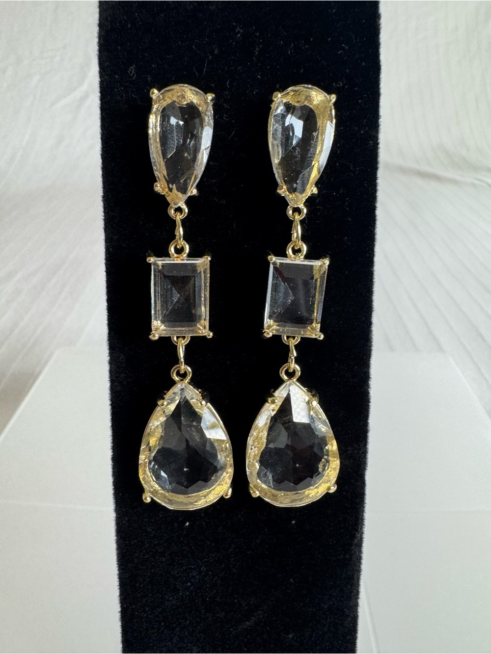 Gold-Tone Clear Crystal Triple Drop Dangle Earrings